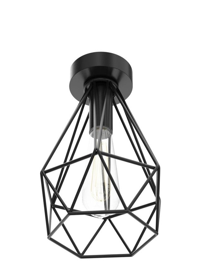 VRCT Industrial Vintage Semi Flush Mount Ceiling Light Edison Style Metal Diamond Metal Cage Hallway Ceiling Pendant Hanging Light for Bedroom Hallway Aisle Porch Black Bulb not Included - Image 4
